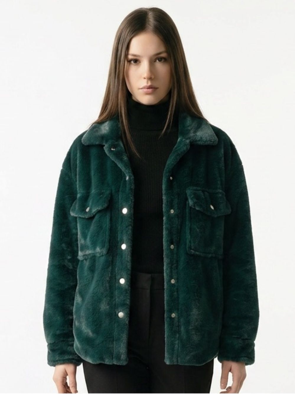 FASHION NOVA | Emerald Green Faux Fur Teddy Jacket Shacket Women’s Size Small